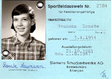 Sportfeldausweis f&uuml;r Familienangeh&ouml;rige der Siemens Schuckertwerke AG in den 1960er Jahren